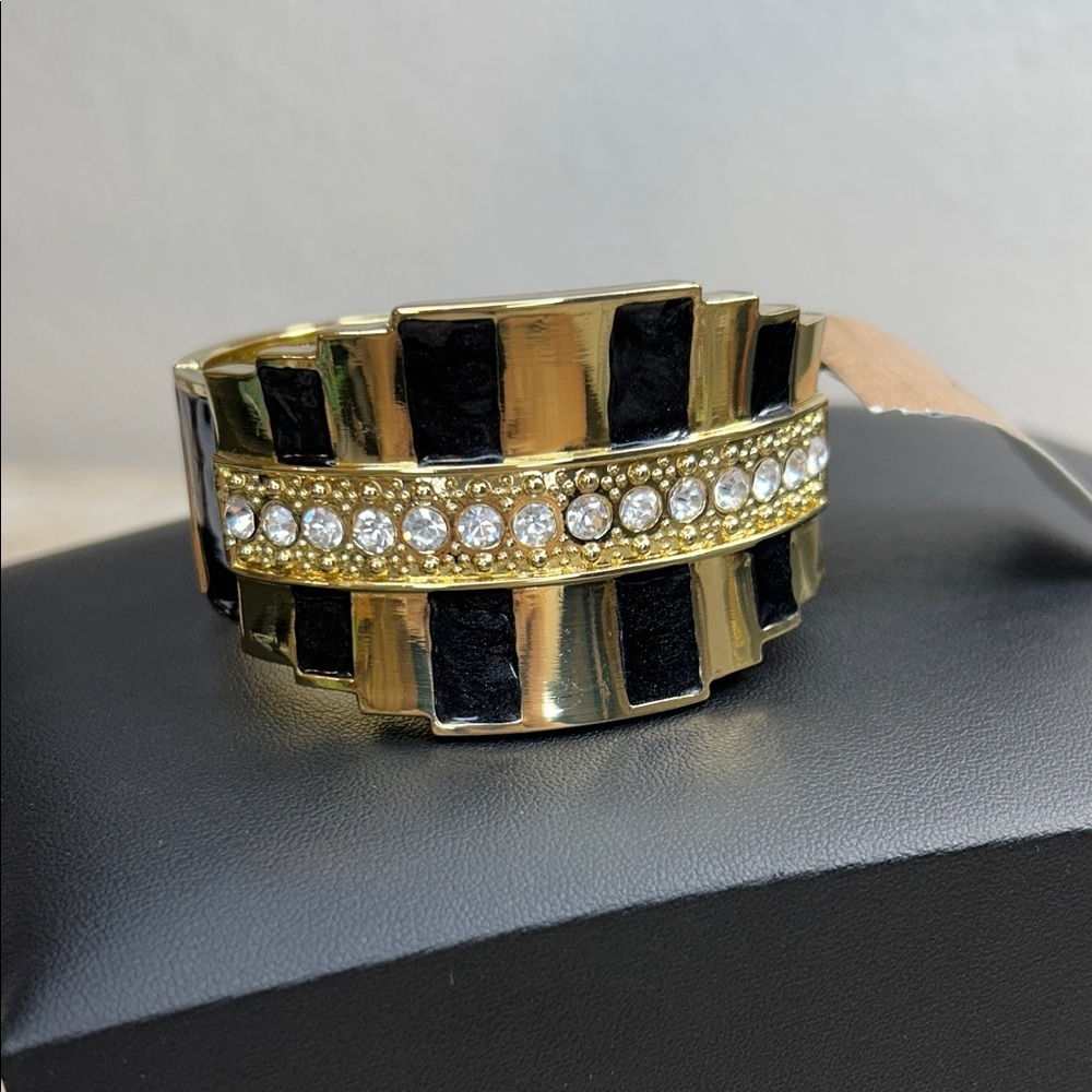 Swag Gold and Black Clamper Bracelet with Crystal Accents